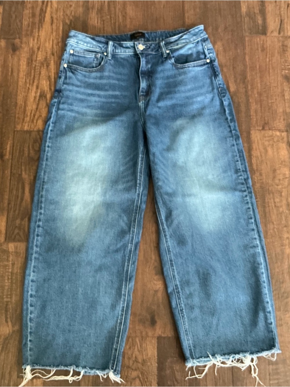 Quince Bella Stretch Barrel Jeans Women’s 32/28 Atlantic Blue Raw Hem